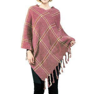 LOF Classic Plaid Check Pattern Poncho with Tassel